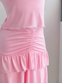 Váy mini màu hồng cho bé gái tuổi teen kèm quần short, bộ áo ba lỗ dệt kim dây nơ, phong cách ngọt ngào & Y2K - Hồng - Xem 6