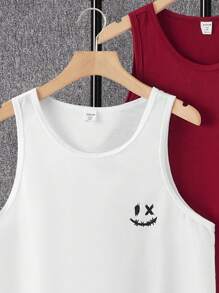 SHEIN 3pcs/Set Teen Boy Casual Sleeveless Cute Tank Top, Buy 2 Get 1 Free, Sporty Street Punk Rock School Casual Outfit, Suitable For Spring & Summer, Available In Red, Black, White