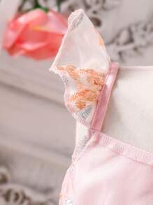 Infant/Toddler Girls Sweet Elegant Floral Embroidered Flutter Sleeve Pink Princess Dress, Casual Chic Style, Suitable For Birthday Party, Gathering Or Daily Wear, Spring/Summer New Arrival