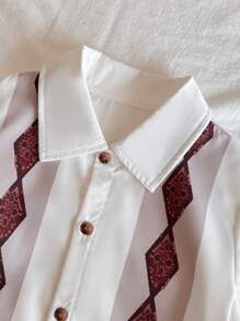 SHEIN 2 件套年轻男孩服装，短袖衬衫和舒适短裤套装，夏季户外儿童服装 - 彩色 - 查看 4