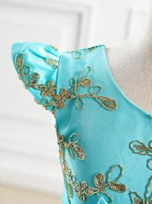 SHEIN Jong meisje elegante kapmouw strik ruche zoom A-lijn jurk, feestoutfit