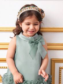 SHEIN Baby Girl Elegant Collared Bow Decor Ruffle Hem A-Line Dress - Blue - View 3