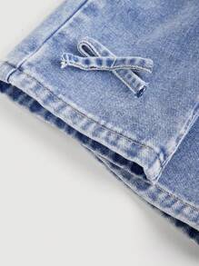 SHEIN Baby Girls Cute Bowknot Decor Blue Denim Wide Leg Pants,Girl Fall And Winter Clothes