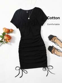 SHEIN EZwear Vestido ajustado con cordón lateral con fruncido - Negro - Ver 1