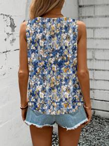 SHEIN LUNE Plus Size Casual Minimalist Floral Pattern Sleeveless Shirt, Suitable For Summer Chic Blouses For Women
