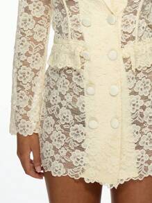 MISSGUIDED Đầm blazer ren thanh lịch dáng ngắn, viền ren lượn sóng, thích hợp dự tiệc tối, đám cưới, tiệc trang trọng, tay dài, cài cúc phía trước, dịp đặc biệt, mùa xuân hè. - Màu be - Xem 4