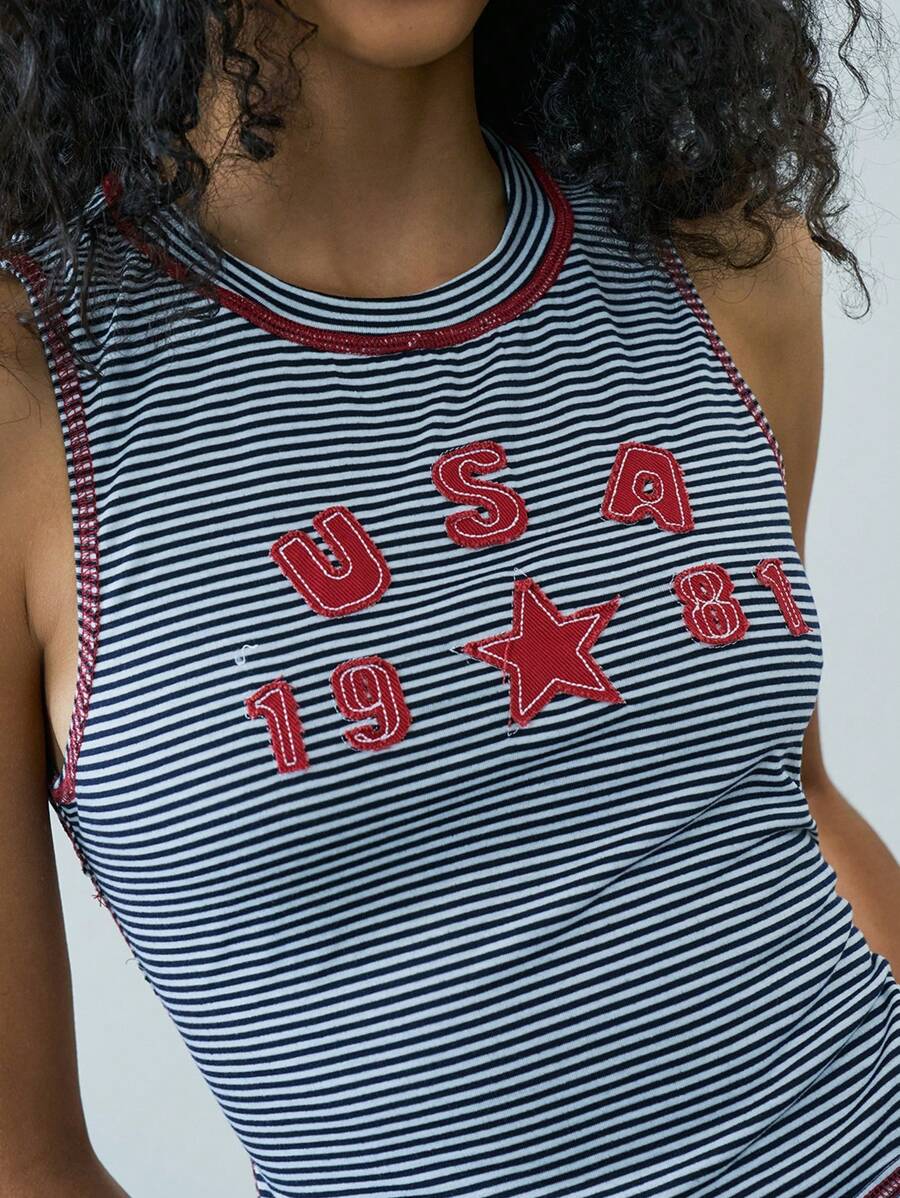 Easelle Black & White Striped Knit Sleeveless Fitted Tank Top - Multicolor - View 1