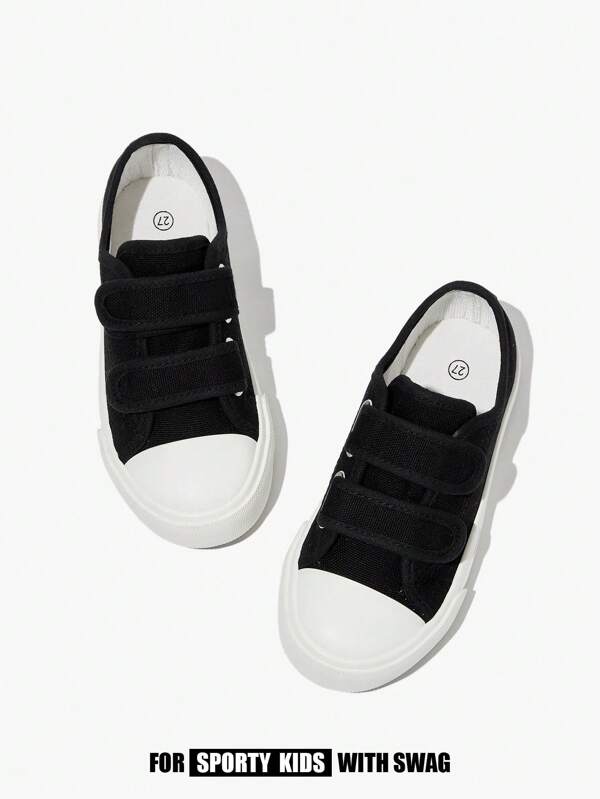 JNSQ Children's Casual Fashion Canvas Vulcanized Flat Sneakers With Dual Hook And Loop Design, All-Match Versatile Style For Spring, Summer And All Seasons