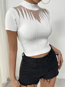 Chiquease Women Printed Stand Collar Short Sleeve Fitted Casual Top