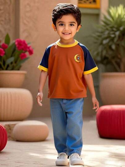 SHEIN 2pcs Set Young Boy Simple Fashion Casual Everyday Wear, Multi-Color