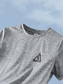 SHEIN Leap Crew 4pcs/Set Tween Boy Sports Logo Elastic Fabric Round Neck Short Sleeve Top, Professional Sports Casual Wear Suitable For Daily, Sports, Spring & Summer, Fitness, Running, Outdoor - Multicolor - View 6