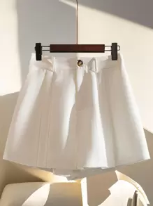 Franclia 女士褶皱休闲短裤，简约时尚，适合日常穿着 - 白色 - 查看 4