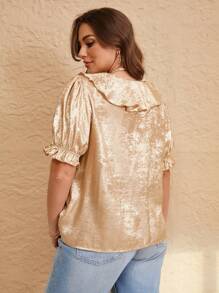 Elaquor Plus Size Women's Elegant Metal-Effect Ruffle Hem Blouse - Gold - View 6