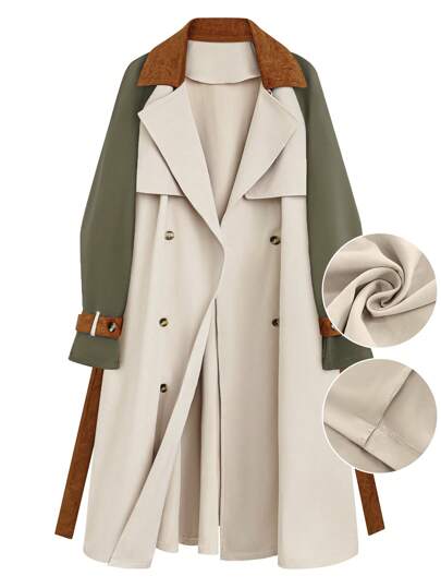 SHEIN LUNE Manteau trench à col à revers, manches longues, avec boutons décoratifs, pour femmes grandes tailles