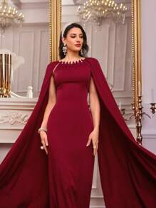 Modelyn Gaun Panjang Kasual Wanita untuk Hari Valentine Musim Semi, Gaun Malam Panjang Warna Polos Sederhana untuk Pemakaian Sehari-hari Rosso Ancora - Burgundy - View 4