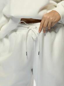 MISSGUIDED PLUS Plus Size Oversized Wide Leg Bride Sweatpants Lounge Pants Wedding Day Getting Ready Bridal Party Joggers Cozy Drawstring Casual Comfort Wear - White - View 6