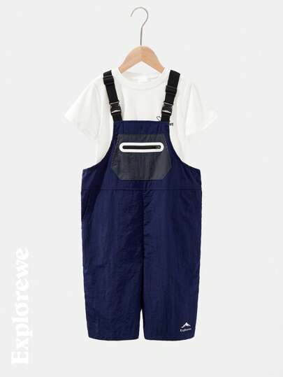 SHEIN Tween Girls' Casual Loose Colorblock Patchwork Suspender Jumpsuit