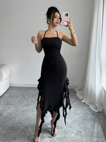 INAWLY Abito midi casual da donna, semplice e alla moda per uso quotidiano