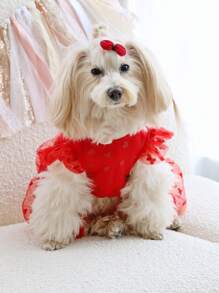 PETSIN Red Heart Mesh Princess Dress, Valentine's Day Costume/Outfit, Fits Cats And Dogs - Red - View 4