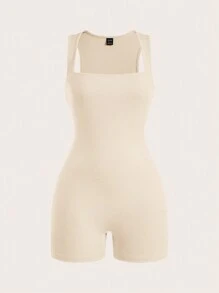 SHEIN BASICS 2pcs/Set Casual Solid Color Knitted Jumpsuit With Transformable Collar For Women, Slim Fit/Summer - Brown - View 6