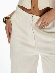 MISSGUIDED Luxury Linen Wide Leg Palazzo Pants Resort Wear Beach Vacation Summer Loungewear High Waisted Casual Elegant Trousers With Side Pockets - Apricot - View 6