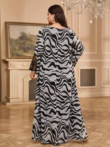 Al Najma Plus Size Women's Turkish/Arabic Traditional Maxi Tunic Dress Kaftan Jalabiya Dress - Black and White - View 2