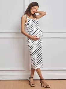 MaterniWear Work/Office Tank Top Polka Dot Print Maternity Midi Dress - White - View 6