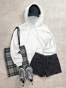 Slaydiva LA 休闲字母手势图案连帽长袖宽松女士运动衫适合春秋季 - 白色 - 查看 3