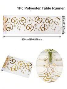 SHEIN 1 件 28*275cm/28*500cm 金色 18、30、40、50、60、70 生日快乐图案涤纶桌布，生日派对装饰用品，生日派对家居餐桌装饰用品 - 金色 - 查看 18