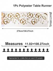 SHEIN 1 件 28*275cm/28*500cm 金色 18、30、40、50、60、70 生日快乐图案涤纶桌布，生日派对装饰用品，生日派对家居餐桌装饰用品 - 金色 - 查看 12