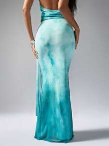 MISSGUIDED Chân váy Maxi xếp nếp có chi tiết buộc bên hông hiệu ứng ombre mặc đi nghỉ ở bãi biển trang trọng cho buổi tiệc tối mùa hè váy dài bồng bềnh - Nhiều màu - Xem 2