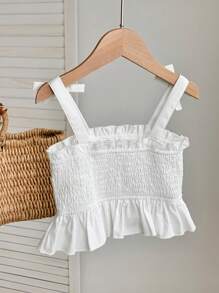 SHEIN Leap Crew Babygirl 可爱百搭休闲白色细肩带背心，夏季 - 白色 - 查看 2