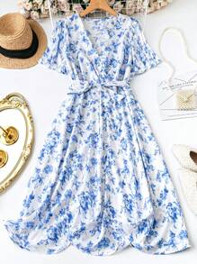 SHEIN LUNE Plus Size Casual Simple Fashionable Everyday Dress - Blue - View 1