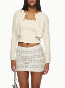 MISSGUIDED Váy ngắn ren thanh lịch kiểu băng đô dự tiệc tối câu lạc bộ thời trang mùa hè váy ngắn co giãn có họa tiết kết cấu thiết kế ngang - Màu be - Xem 5