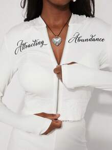 NYA SZN 春季吸引丰盈图案印花修身蕾丝边节日夏季连帽衫设计师健身房运动街头服装女士夹克上衣 - 白色 - 查看 1