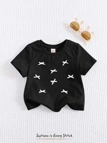 Cozy Pixies Baby Girl Bow Decor Soft Knit Crew Neck Short Sleeve Pullover Top - Black - View 8