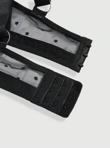 ROMWE 3pcs/Set Goth Lace Underwire Bra, G-String And Garter Belt Sexy Lingerie Set - Black - View 6