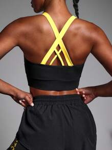 Powerista Damen Kontrast-Farben Fitness Sport-BH für den Alltag - Gelb - Übersicht 2