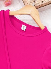 SHEIN Glamorique Kids 1 Set Tween Mädchen Kunstperle Decor Einfarbig Kurzarmkleid mit Schleife Crossbody Bag