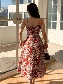 DAZY Mid-Length V-Neck Sling Split Hem Floral Print Dress For Women,Casual Women Dresses - Red - View 2