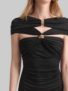 Ontre Vestido negro elegante y ceñido de mujer elástico para vacaciones - Negro - Ver 6
