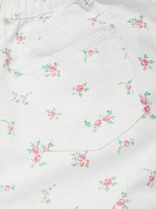 SHEIN MOD Women's Plus Size White Jeans Ditsy Floral Trousers Ditsy Floral Wide-Leg Pants Summer Pants Fresh Pastoral Style