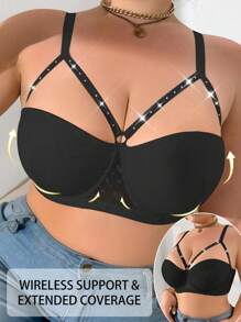 Plus Size Rhinestone Decor Camisole Top, Simple & Fashionable For Casual Daily Wear - Black - View 5