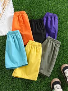 6pcs/Pack Young Boy Casual School Style Solid Color Woven Shorts, Multi-Color, Versatile For Travel, Holiday, Party, School, Suitable For Spring/Summer - Multicolor - View 5