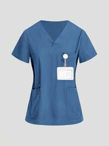 TaskEZ Bộ đồng phục: Áo cánh ngắn tay cổ chữ V may đo và quần ống đứng ống đứng có dây rút, Bộ đồ phẫu thuật - Màu xanh bụi bặm - Xem 10