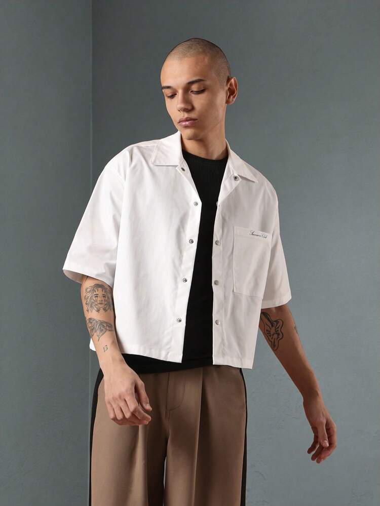 Designer Relaxed Fit Button-Down Cropped Shirt