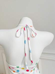 SHEIN Unity Valentine's Day Polka Dot Bowknot Ruffle Halter Neck Camisole - Multicolor - View 3