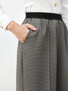 BizChic 女式千鸟格图案直筒裤，女士春夏办公服装 - 灰色 - 查看 6