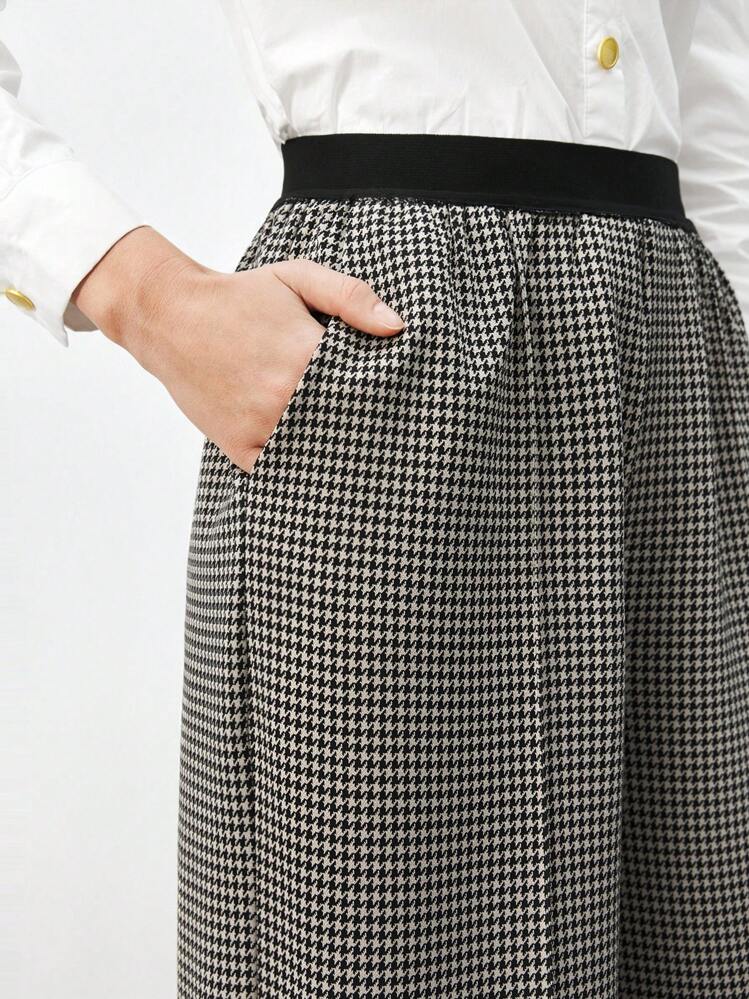 BizChic 女式千鸟格图案直筒裤，女士春夏办公服装 - 灰色 - 查看 6