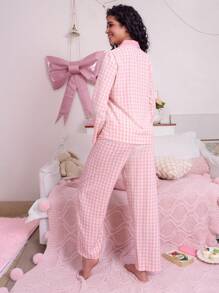 SweetSlumber Conjunto de pijama para mujer de 2 piezas a cuadros rosa y blanco con corazones